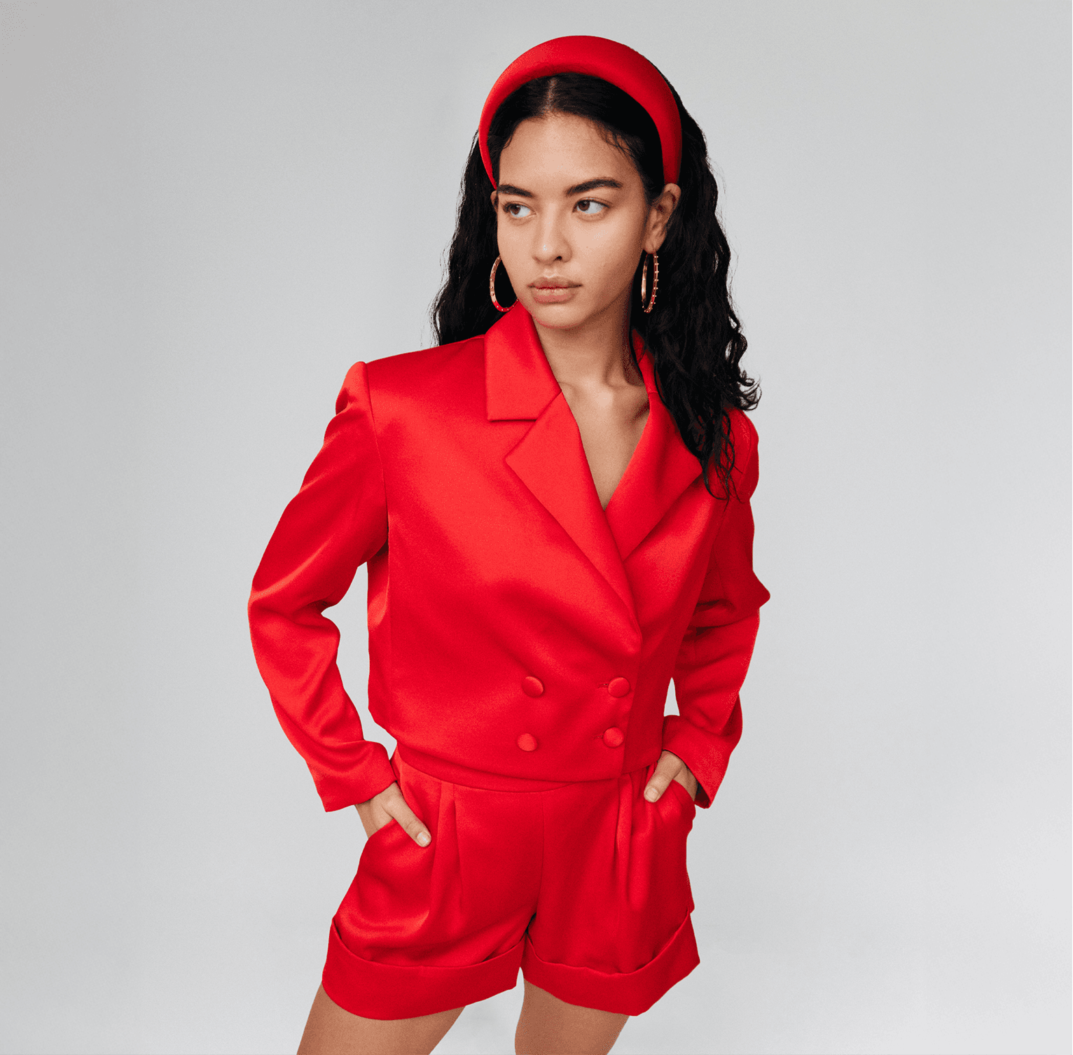 red cropped recycled polyester blazer