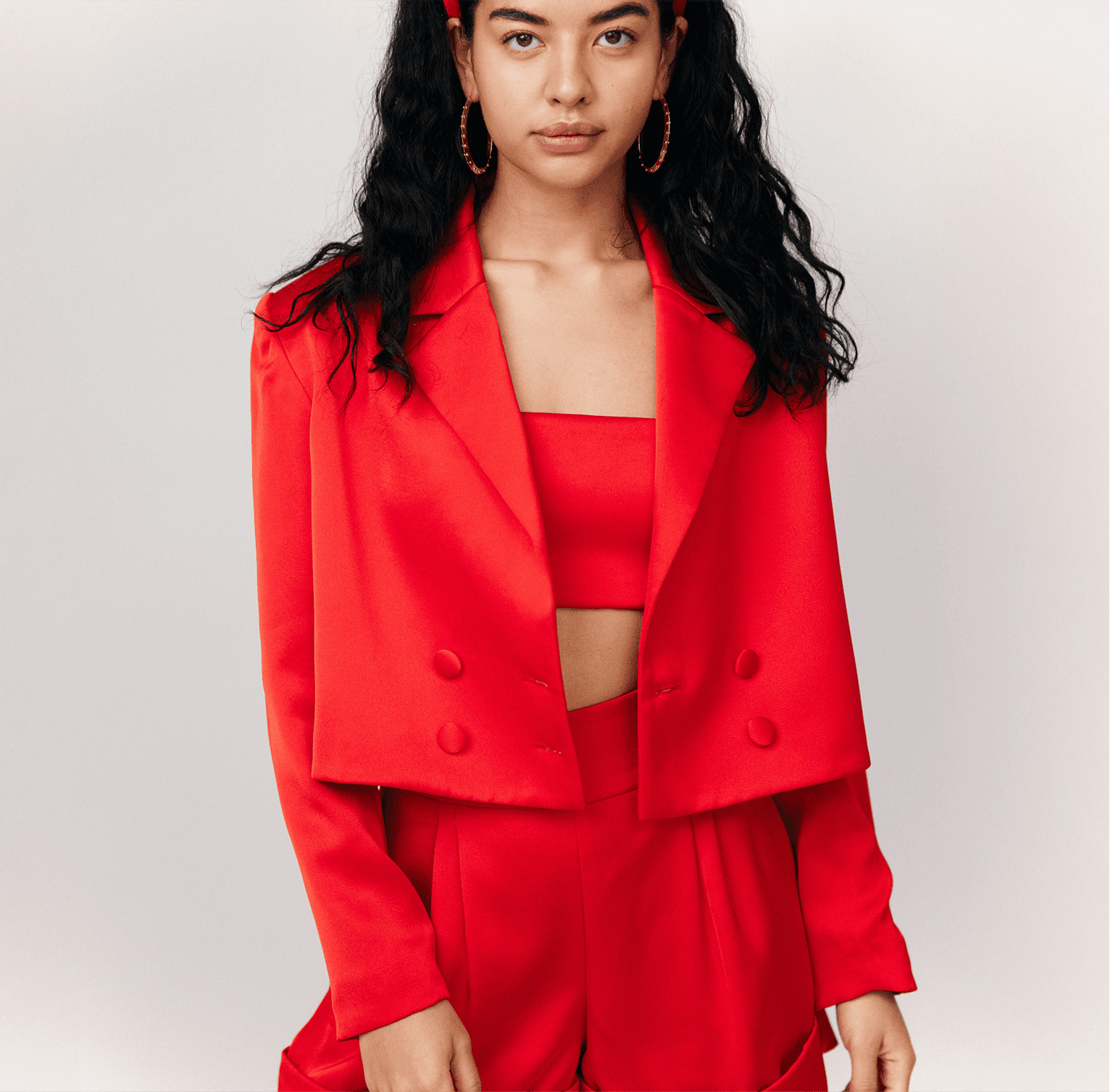 red cropped recycled polyester blazer