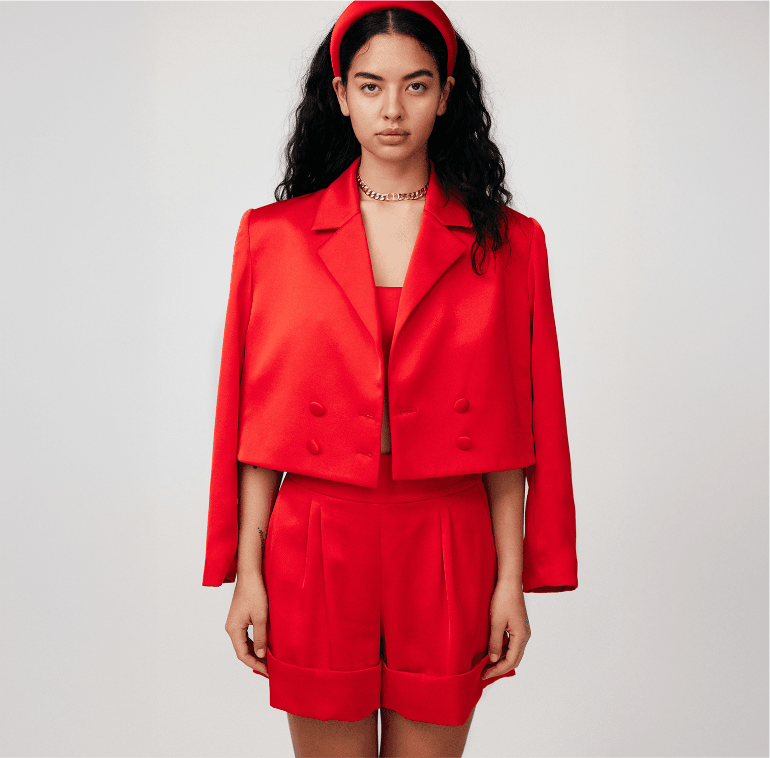 red cropped recycled polyester blazer