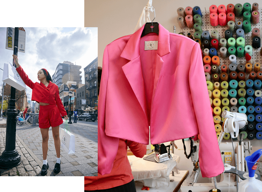 pink cropped suit jacket made sustainably in new york